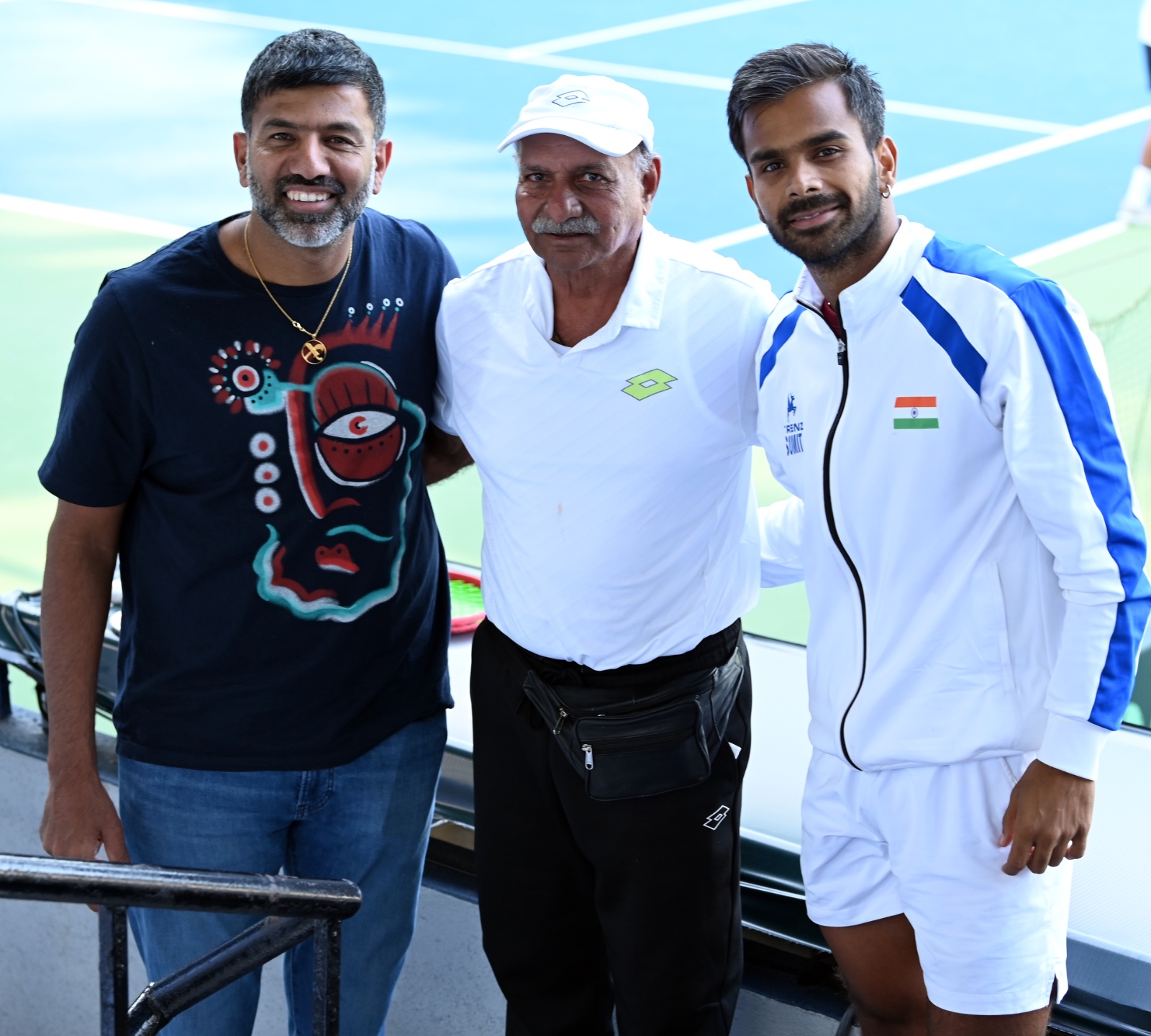 Coach Nagraj with Bopanna and Nagal