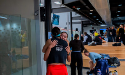 Rowan Elaraby is congratulated by Amanda Sobhy after her win