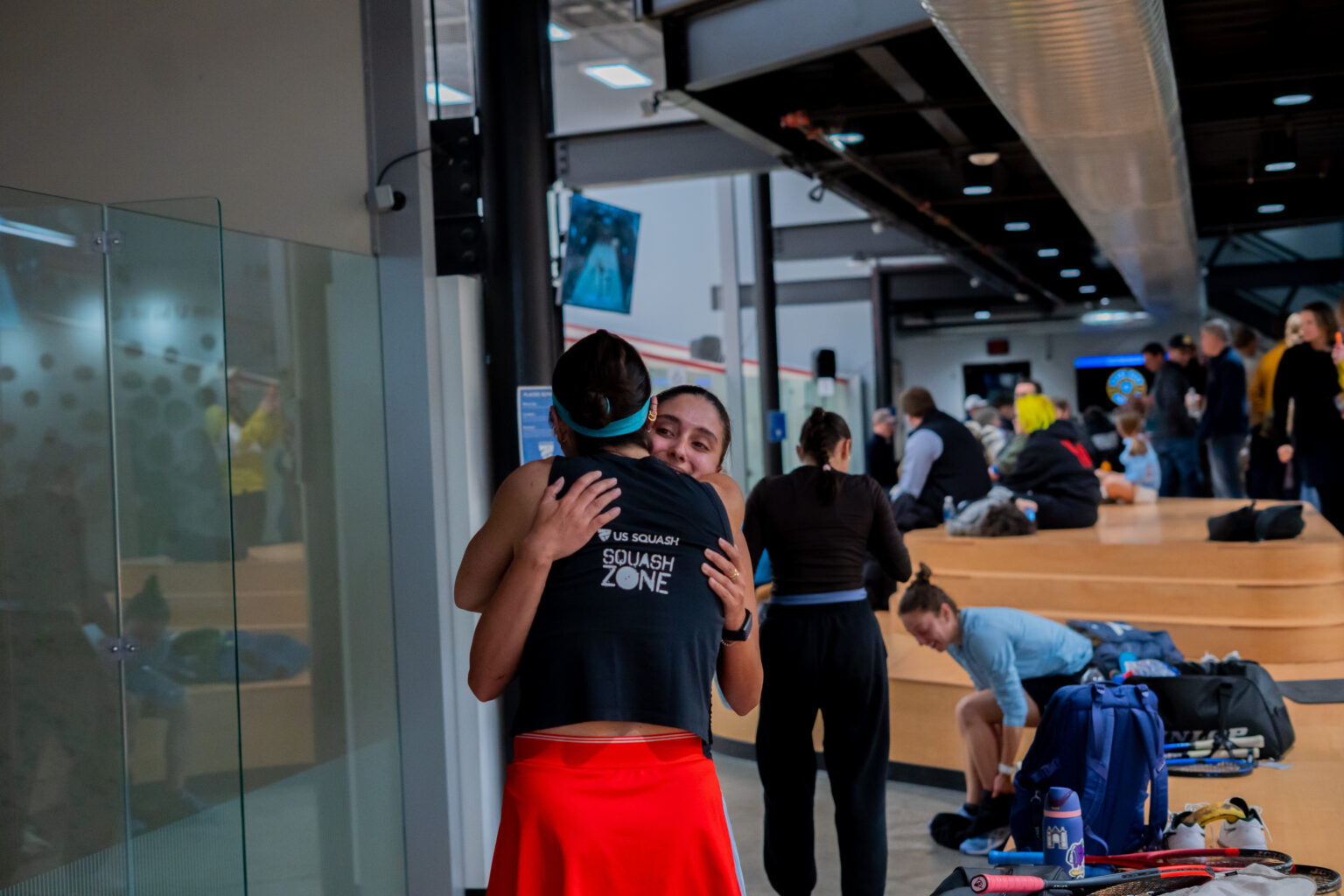 Rowan Elaraby is congratulated by Amanda Sobhy after her win