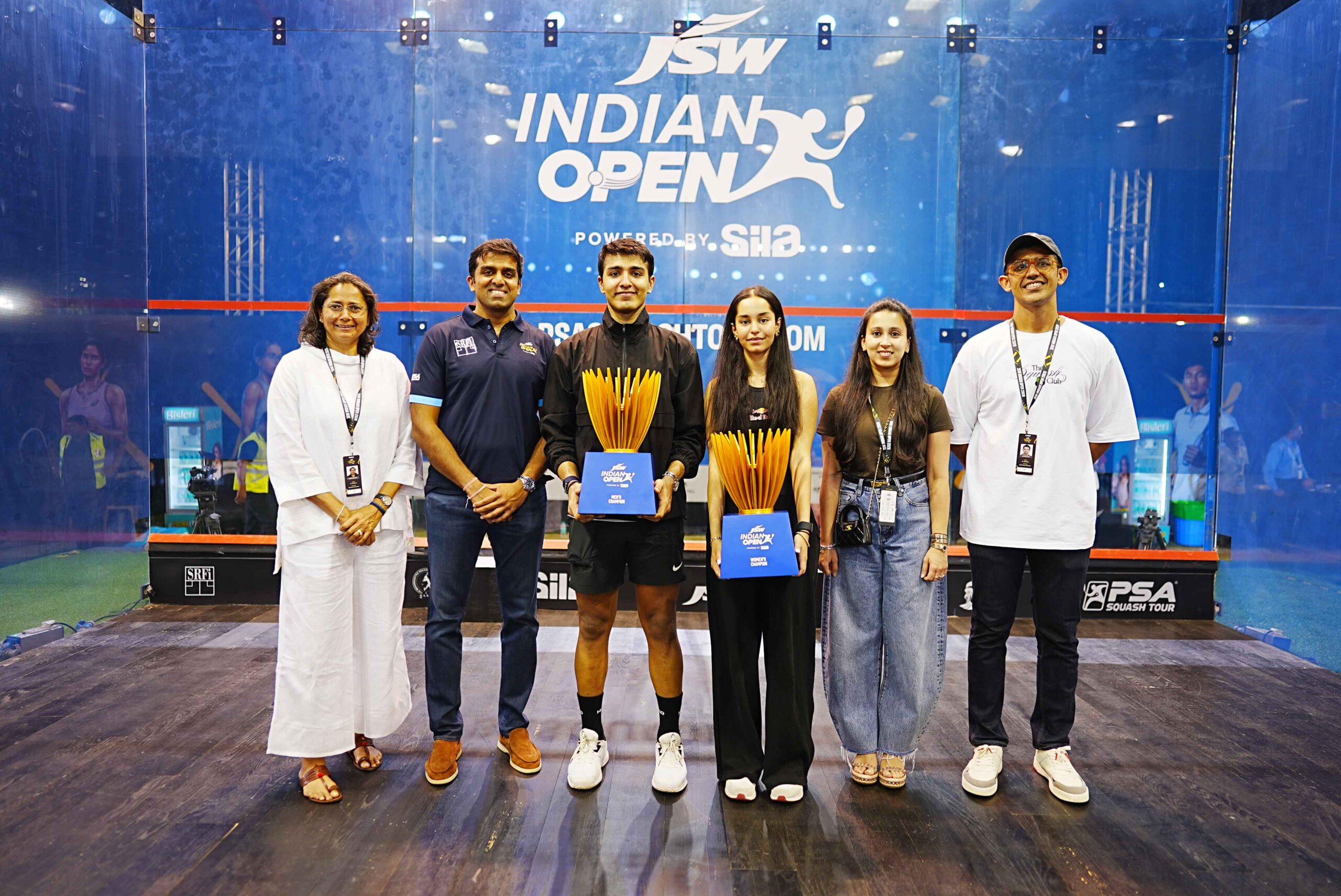 Anahat Singh and Abhay Singh, winners of the JSW Indian Open