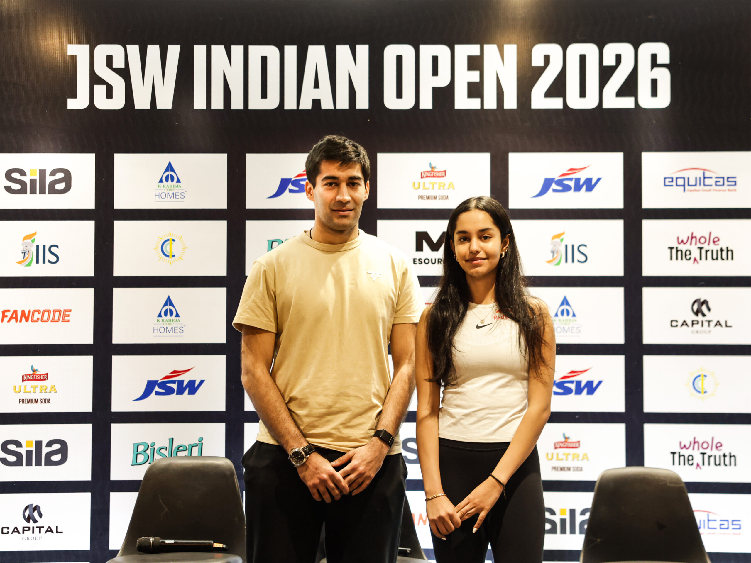 Ramit Tandon and Anahat Singh at the JSW Indian Open pre-tournament press conference in Mumbai on Tuesday
