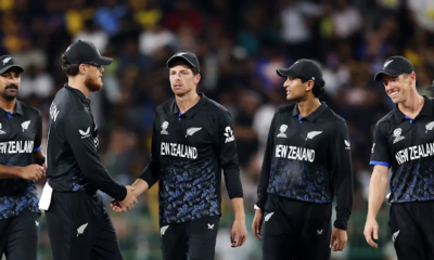 New Zealand skipper Mitchell Santner with his team