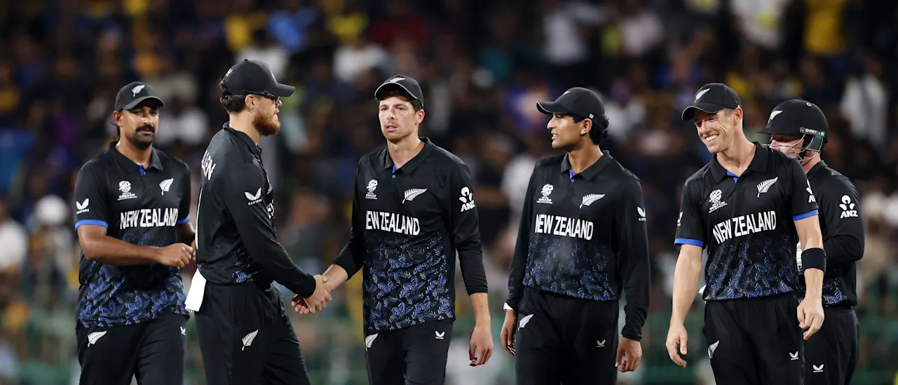 New Zealand skipper Mitchell Santner with his team