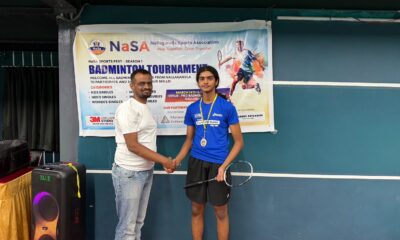 Aakash won the singles title at the NaSA badminton tournament