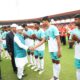 Telangana governor Shiv Pratap Shukla meeting the police football teams