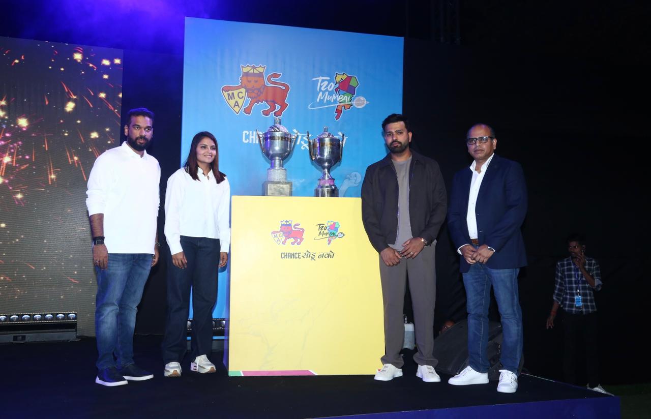 Rohit Sharma and Sayali Satghare unveil the T20 Mumbai League trophies