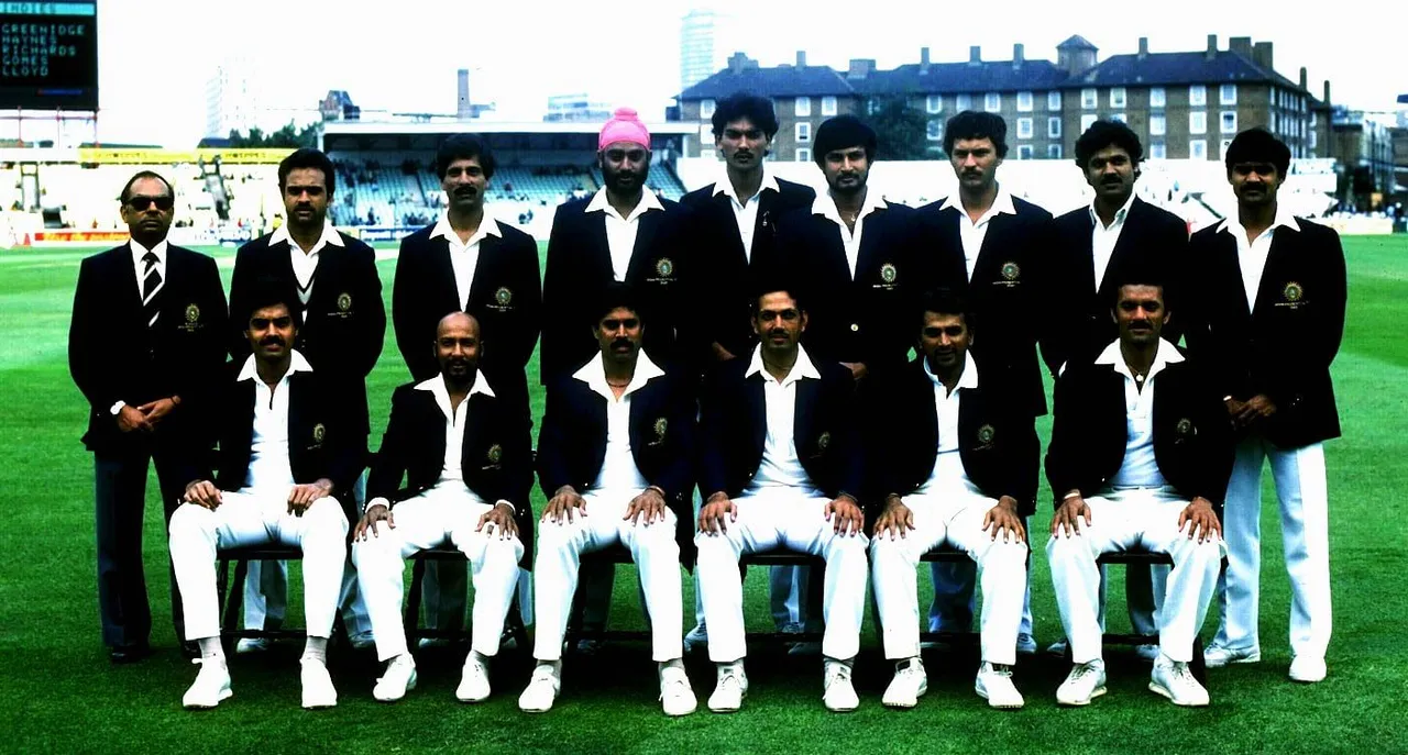 The victorious Indian team at the 1983 world Cup