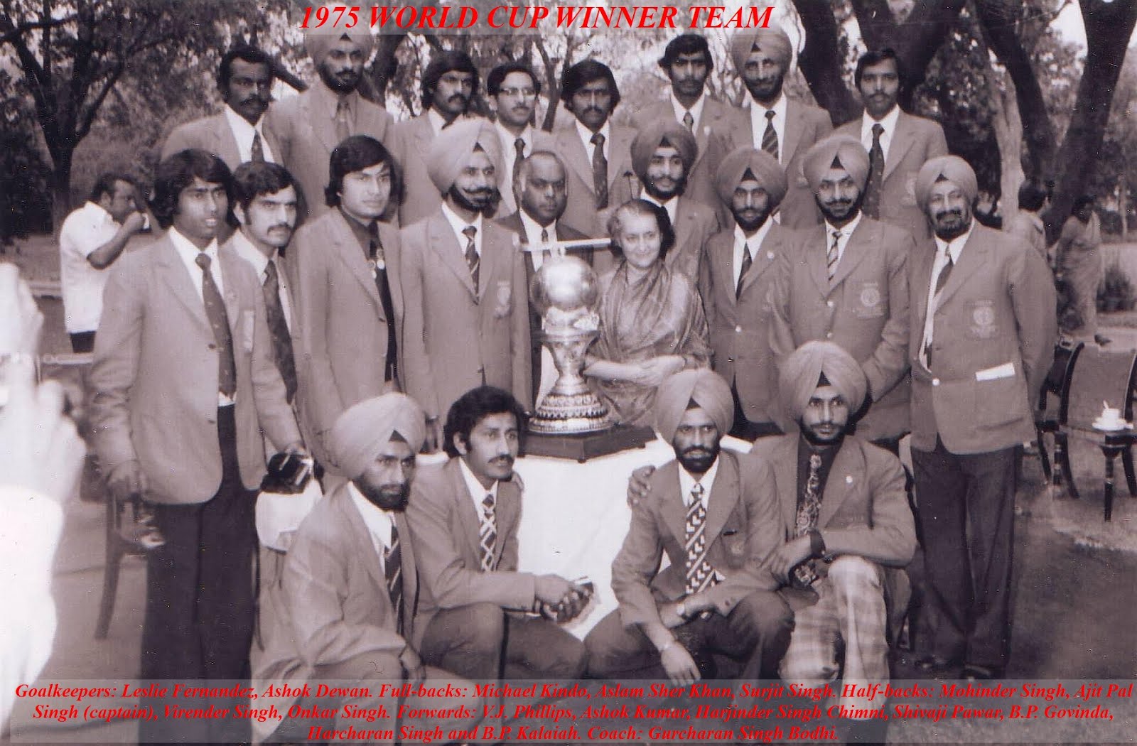 1975 Indian hockey team with former Prime Minister Indira Gandhi