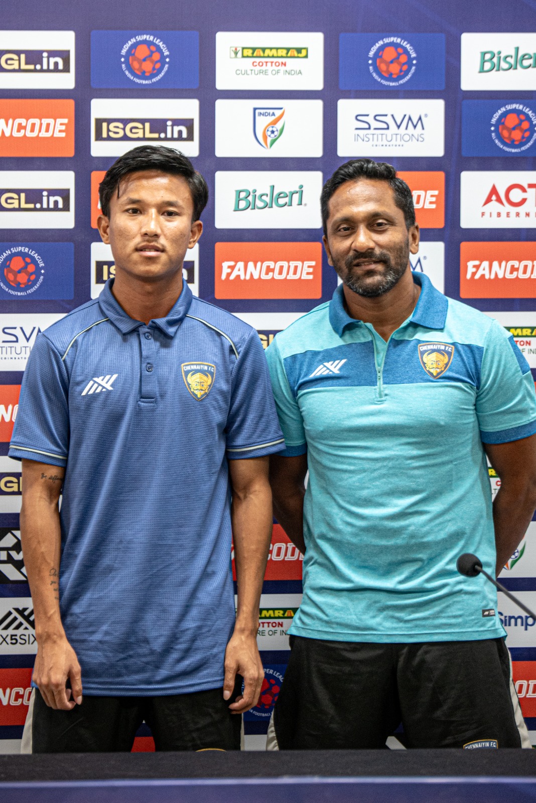 Chennaiyin FC's head coach Clifford Miranda and Maheson Singh