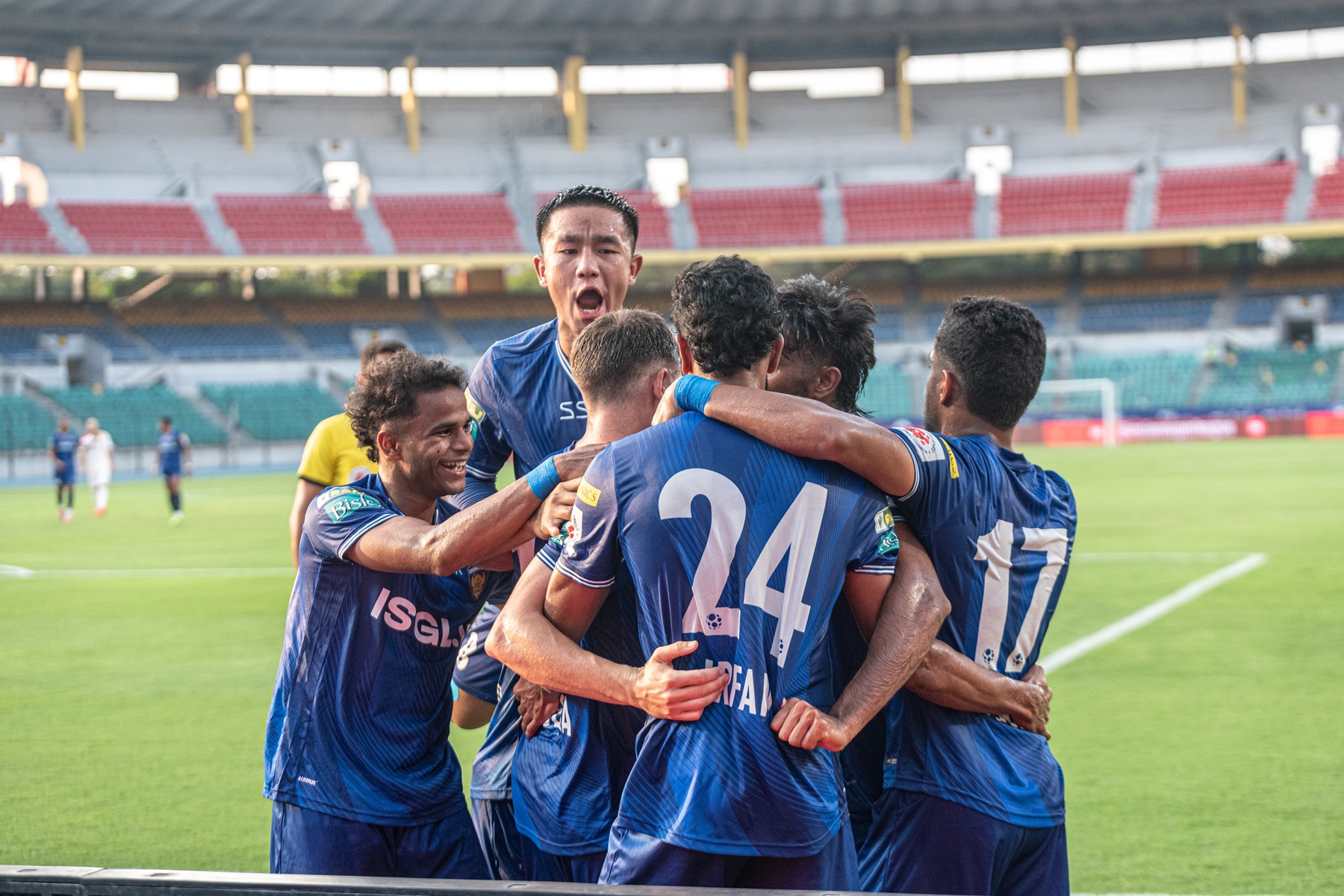 Chennaiyin players celebrate their goal against East Bengal
