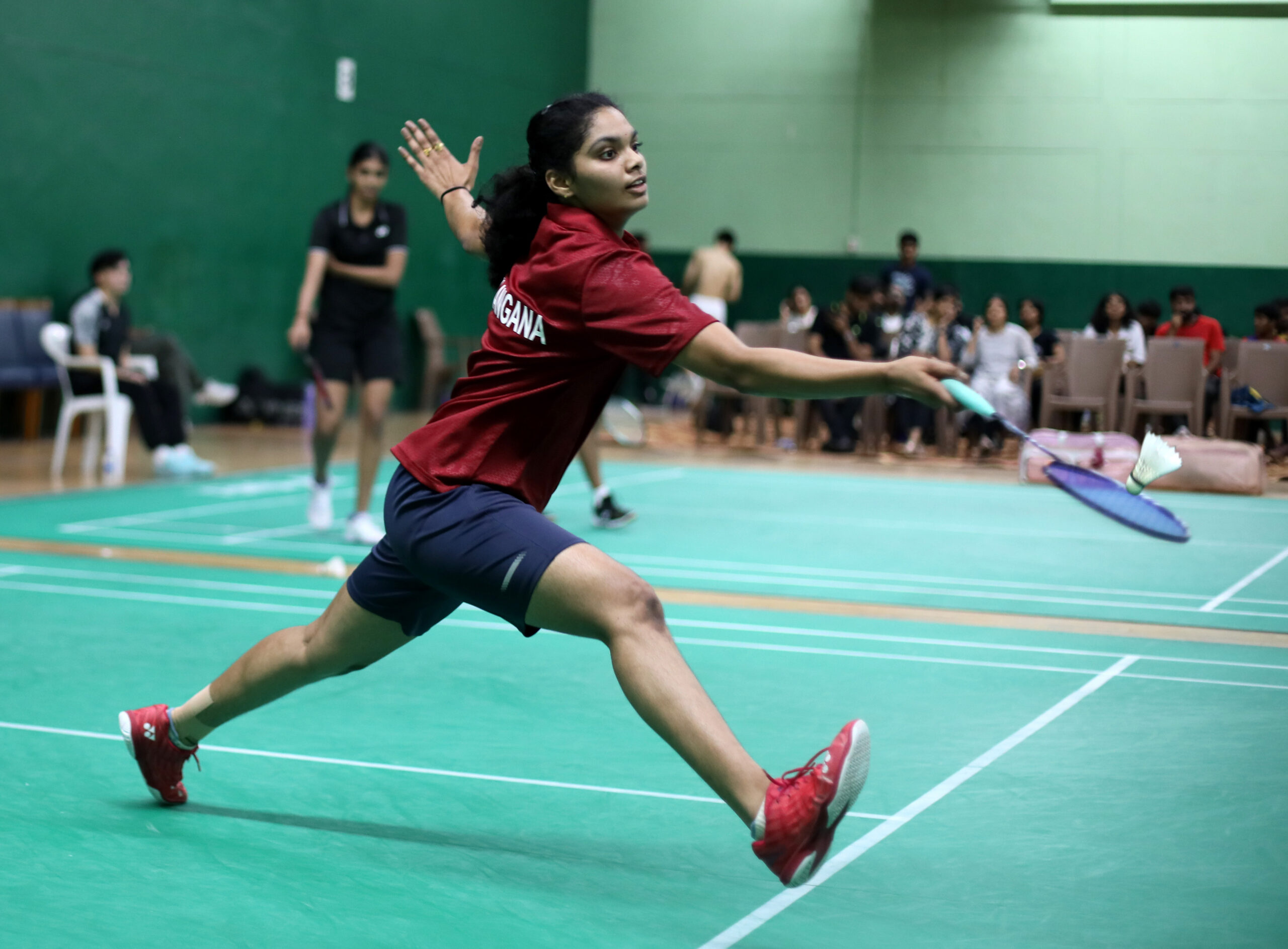 Bonam of Porus Panthers scored a 15-8, 15-10 win over Disha Santosh of Elegans Eagles