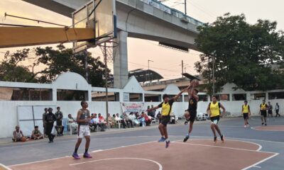 KVBR's Revanth (black) taking a shot as Trinity's Ayaan (Yellow) tries to defend