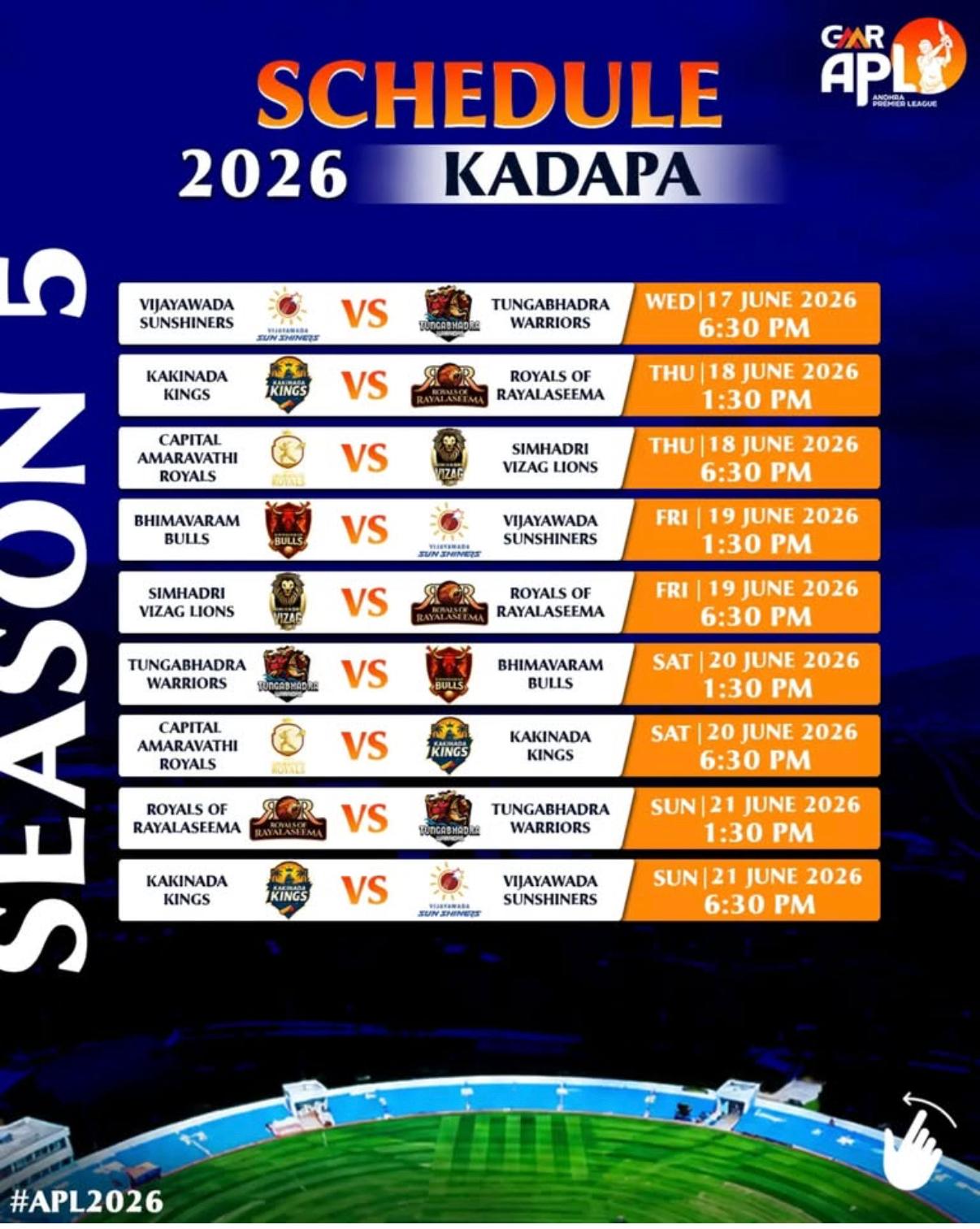 APL Kadapa schedule
