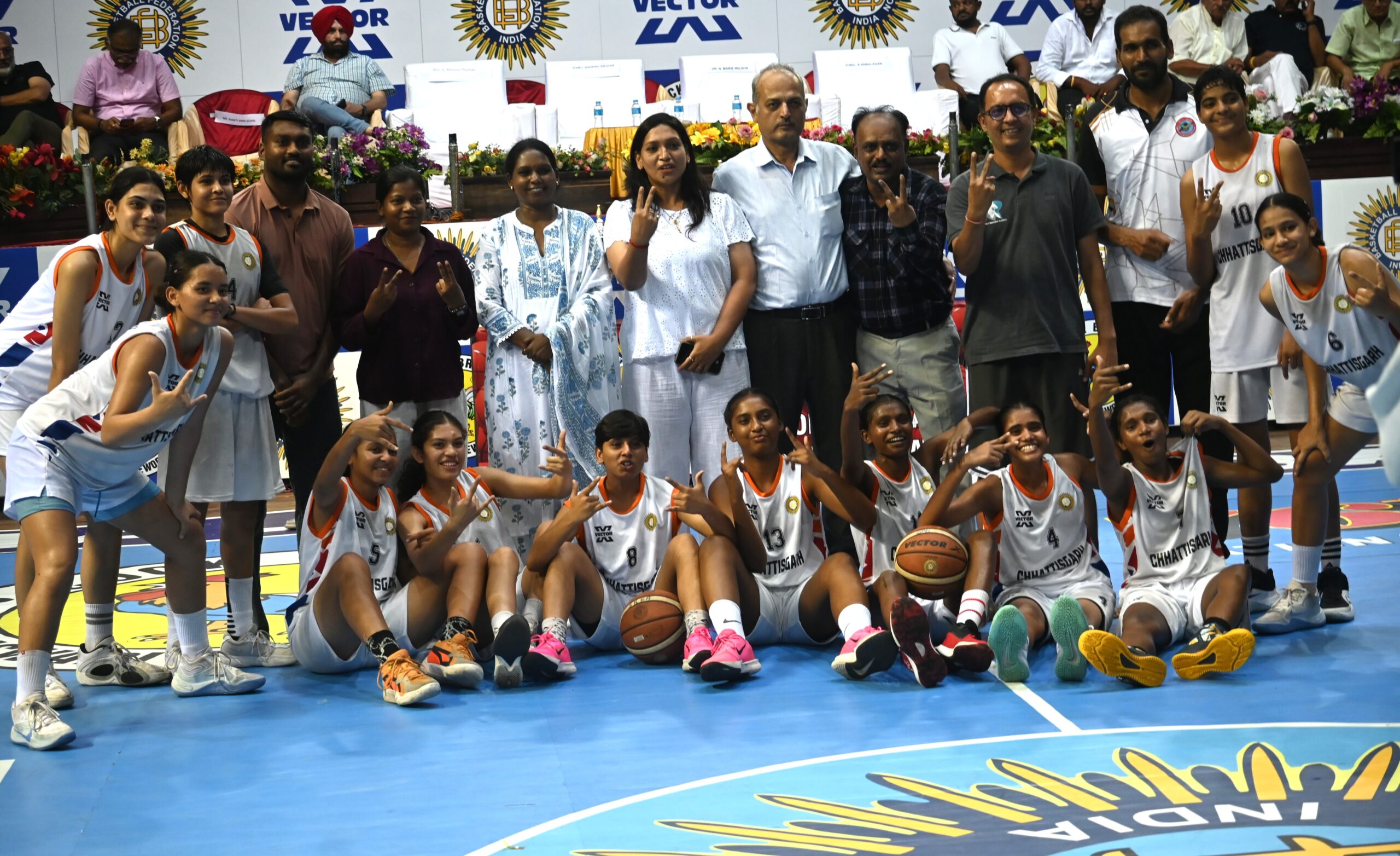Chhattisgarh women, winners of the Junior National Basketball Championship