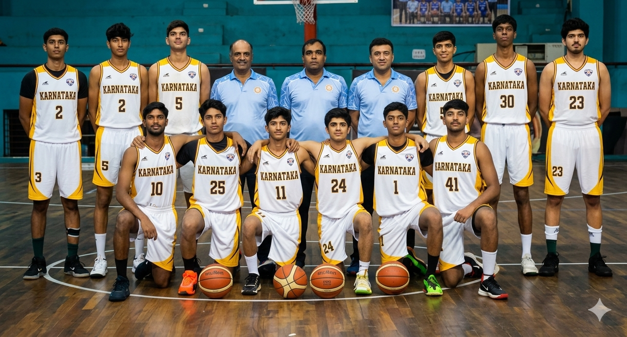 Karnataka, winners of the Junior National basketball championship
