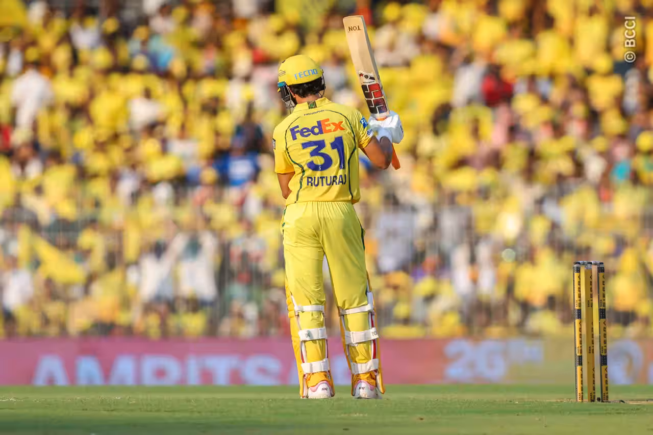 Ruturaj Gaikwad acknowledges the cheers at Chepauk