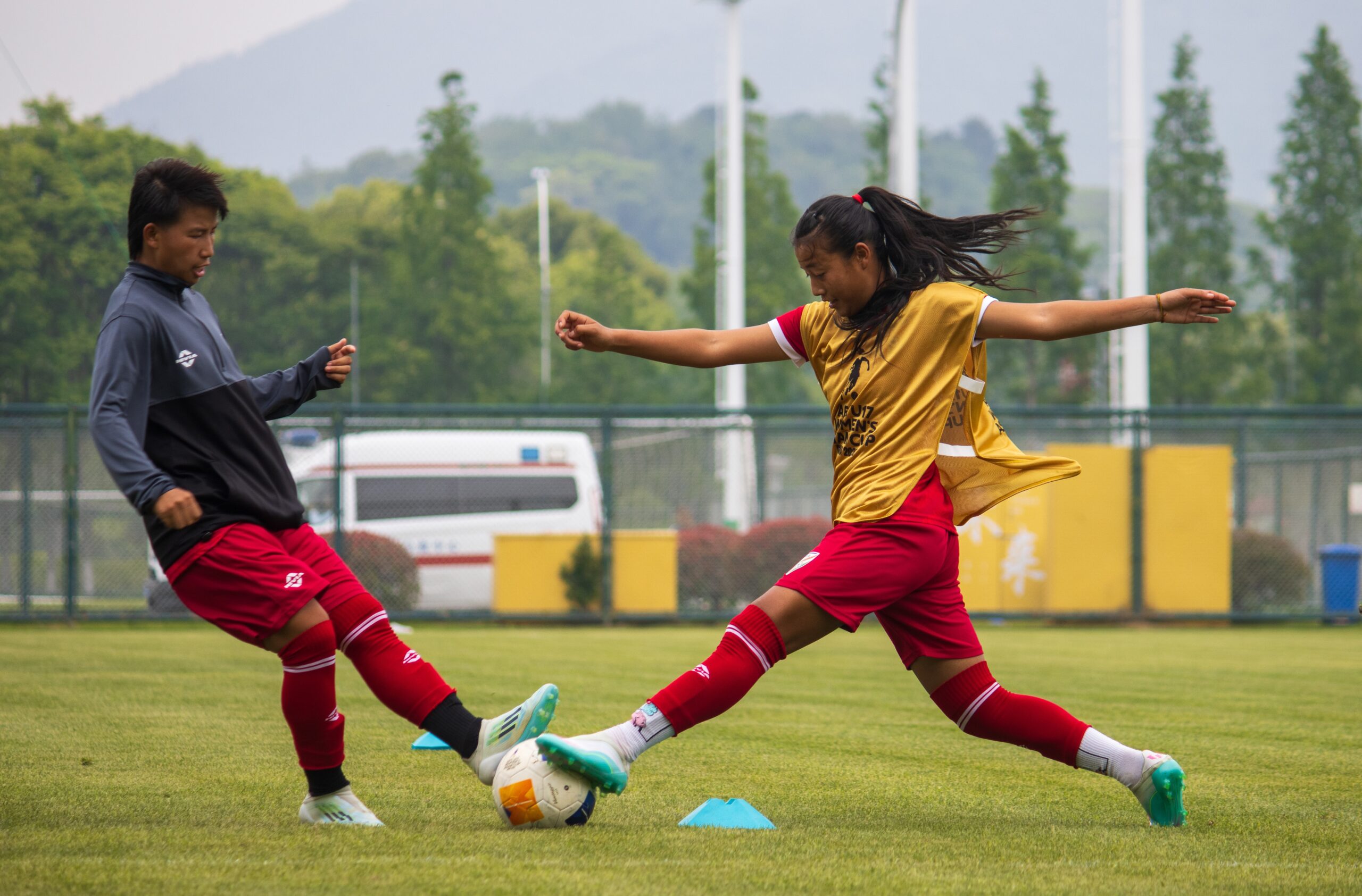 Indian women Taniya Devi Tonambam and Joyshini Chanu Huidrom at a training session