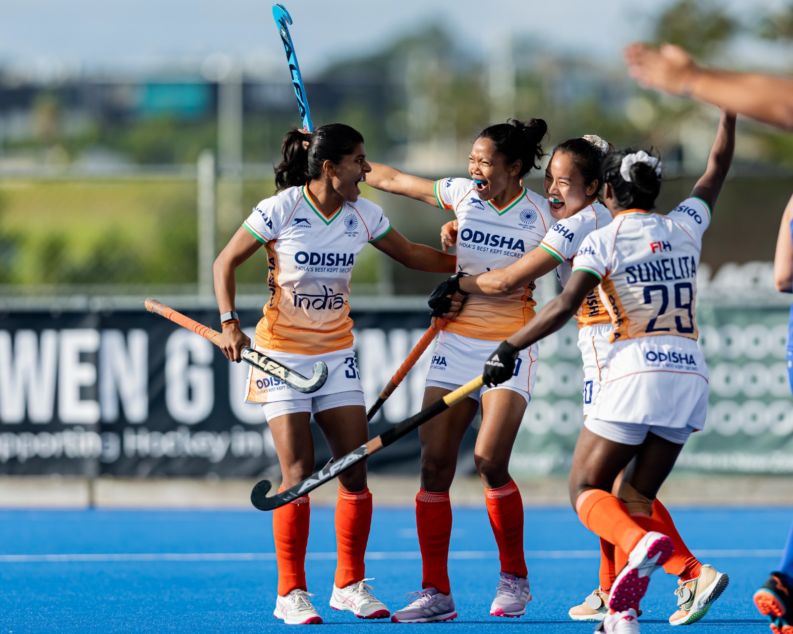 Indian players celebrate their victory over Japan