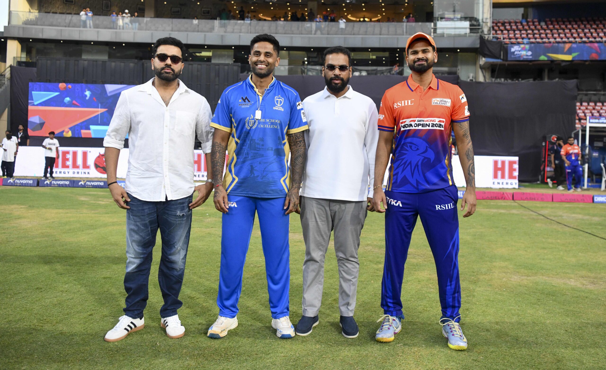 Rohit Sharma, Suryakumar Yadav, MCA president Ajinkya Naik and Shreyas Iyer