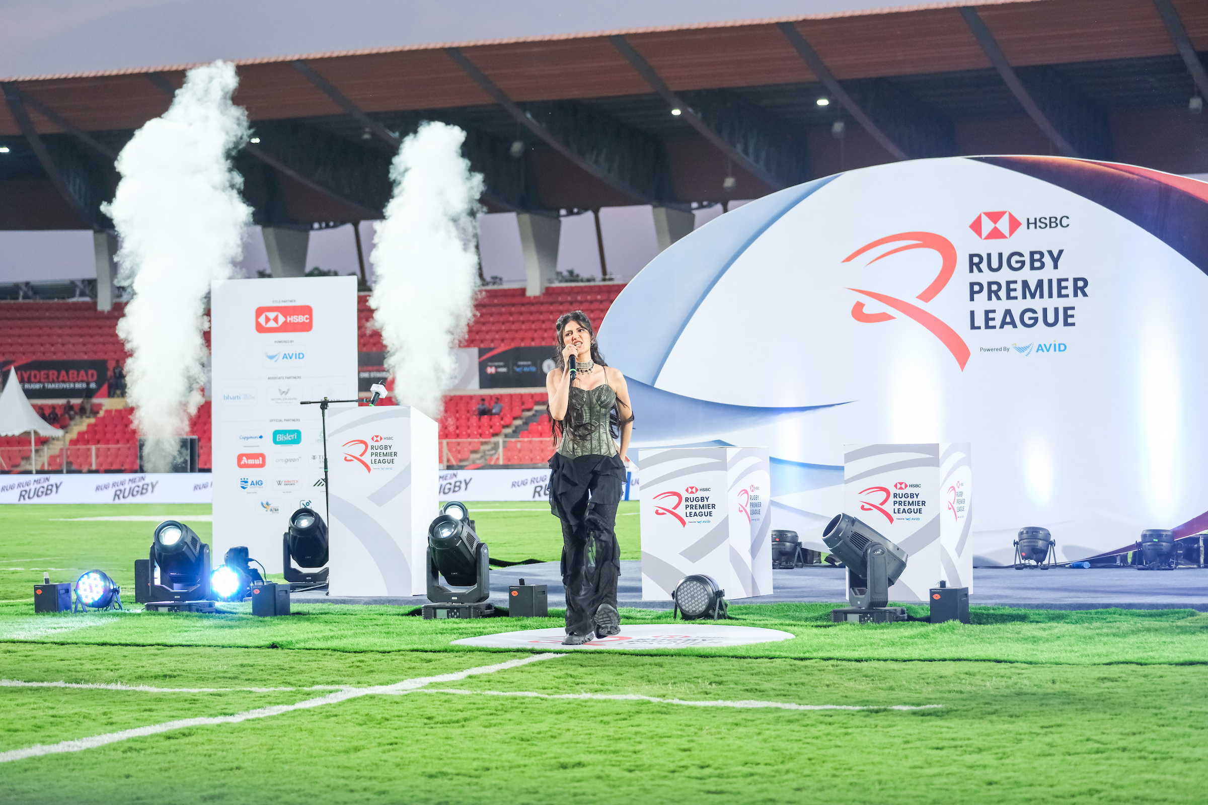 Actress Shruti Hassan performs at the opening ceremony of the Rugby Premier League in Hyderabad