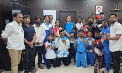 Telangana kick boxers with SATG MD Sonibala Devi