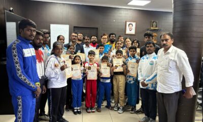 Telangana kickboxers with Dr A Sonibala Devi, MD of SATG