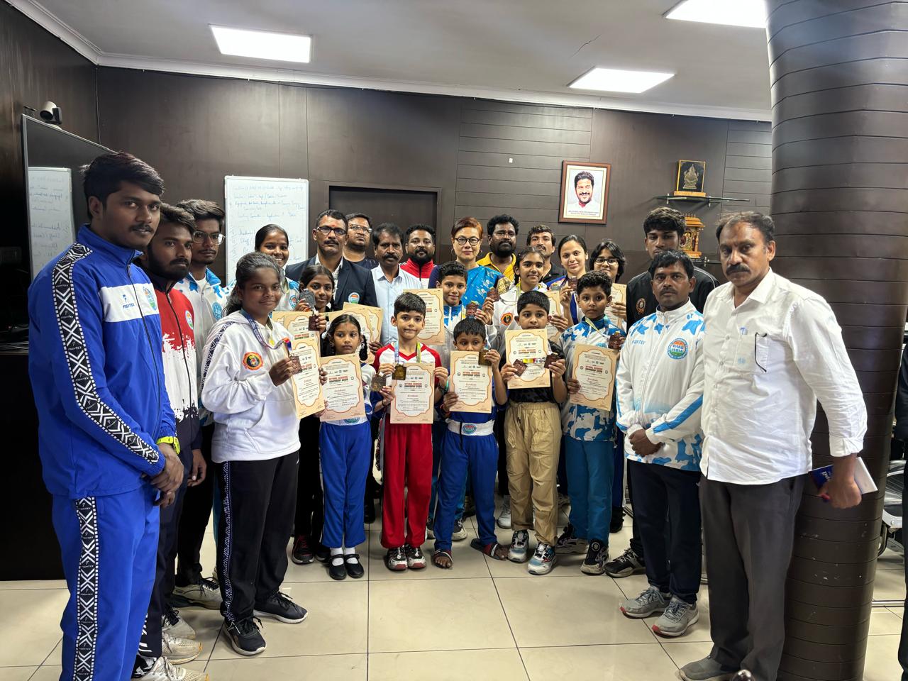 Telangana kickboxers with Dr A Sonibala Devi, MD of SATG
