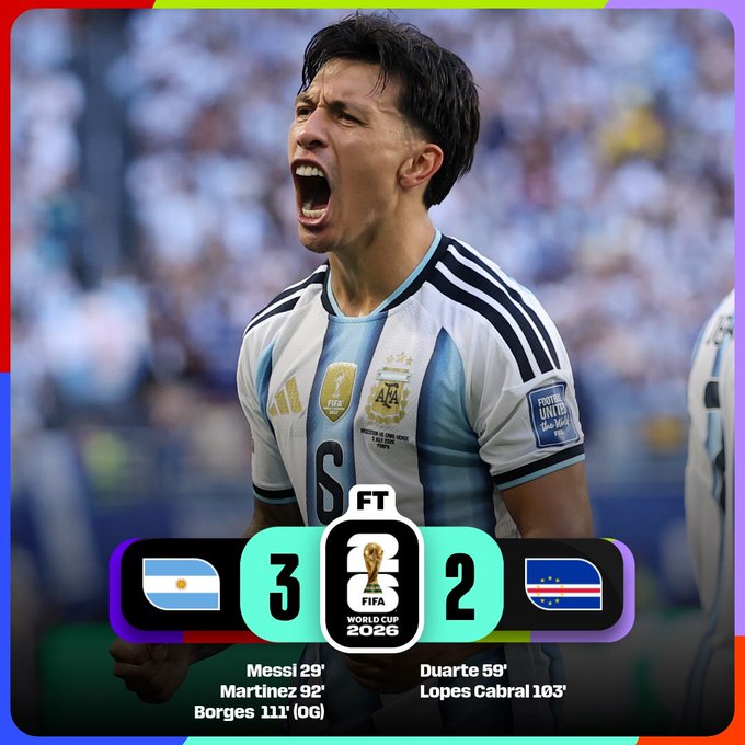 Argentina see off Cape Verde 3-2