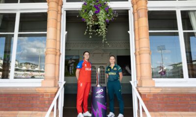 England skipper Nat Sciver-Brunt and Australian skipper Sophie Molineux with the ICC T20 Trophy