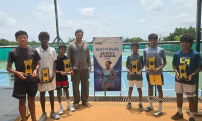Winners of the Under-14 National Series AITA tournament at the Sania Mirza Tennis Academy