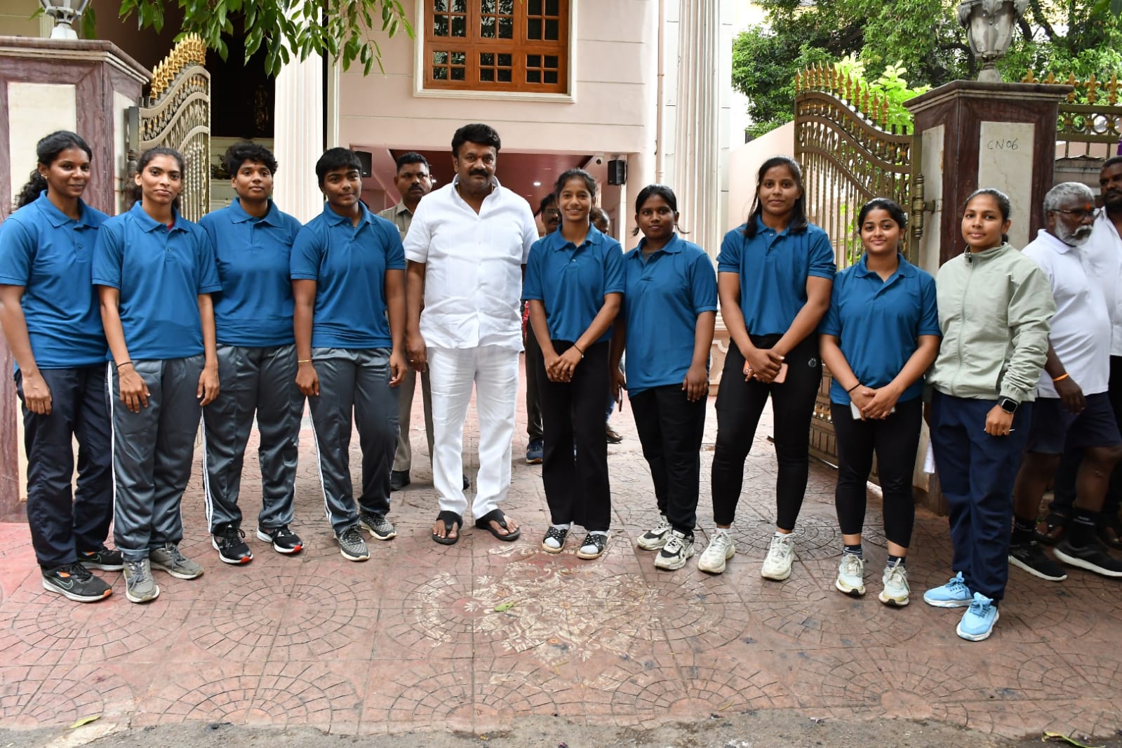 Telangana girl wrestlers with MLA Talasani Srinivas Yadav