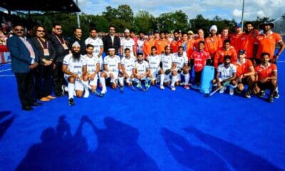 Abhishek Bachchan with the Indian hockey team