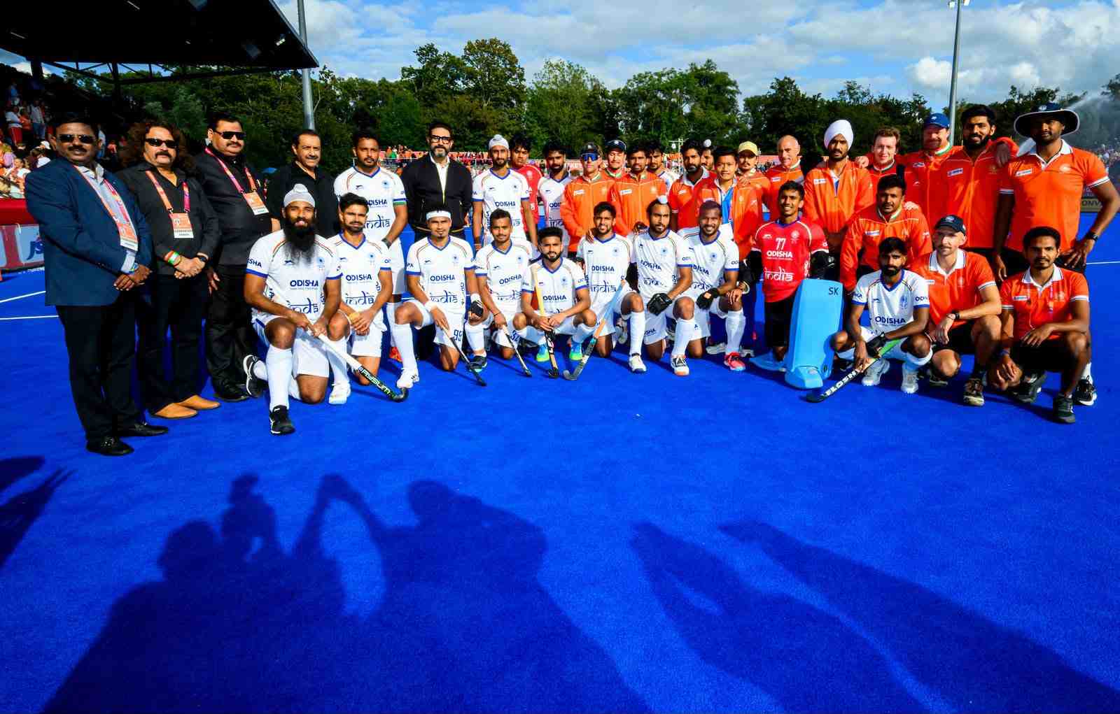 Abhishek Bachchan with the Indian hockey team