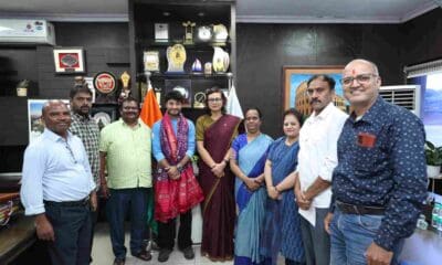 Dhanush Srikanth being felicitated by SATG MD Sonibala Devi