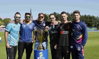 Captains pose with the trophy ahead of the European T20 Premier League 2026