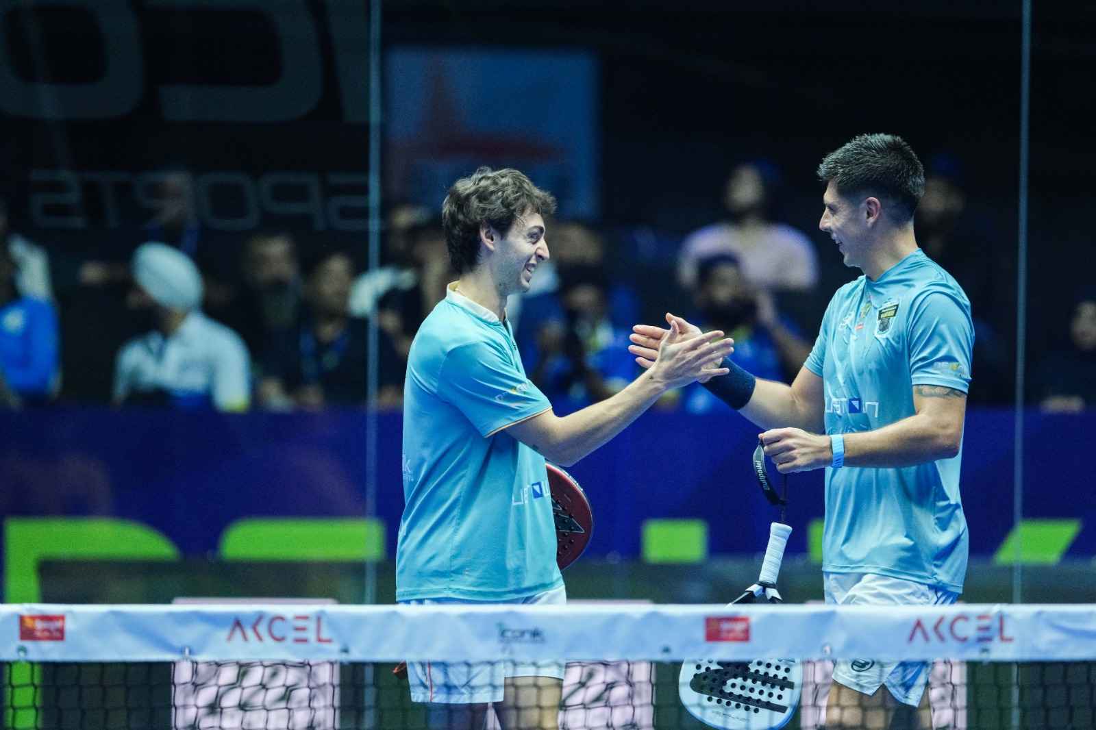 Juan Tell and Edu Alonso celebrate their second set win against Lions
