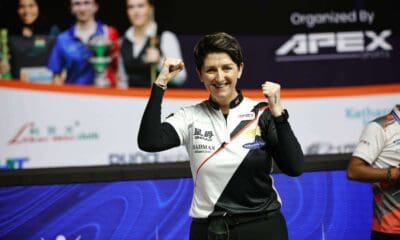 Kelly Fisher celebrates her victory at the 3rd Heyball World Championships in Pune
