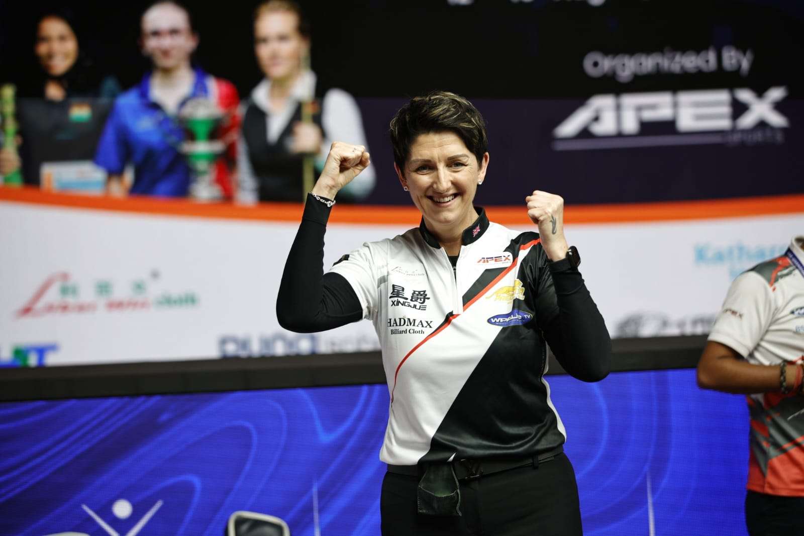 Kelly Fisher celebrates her victory at the 3rd Heyball World Championships in Pune