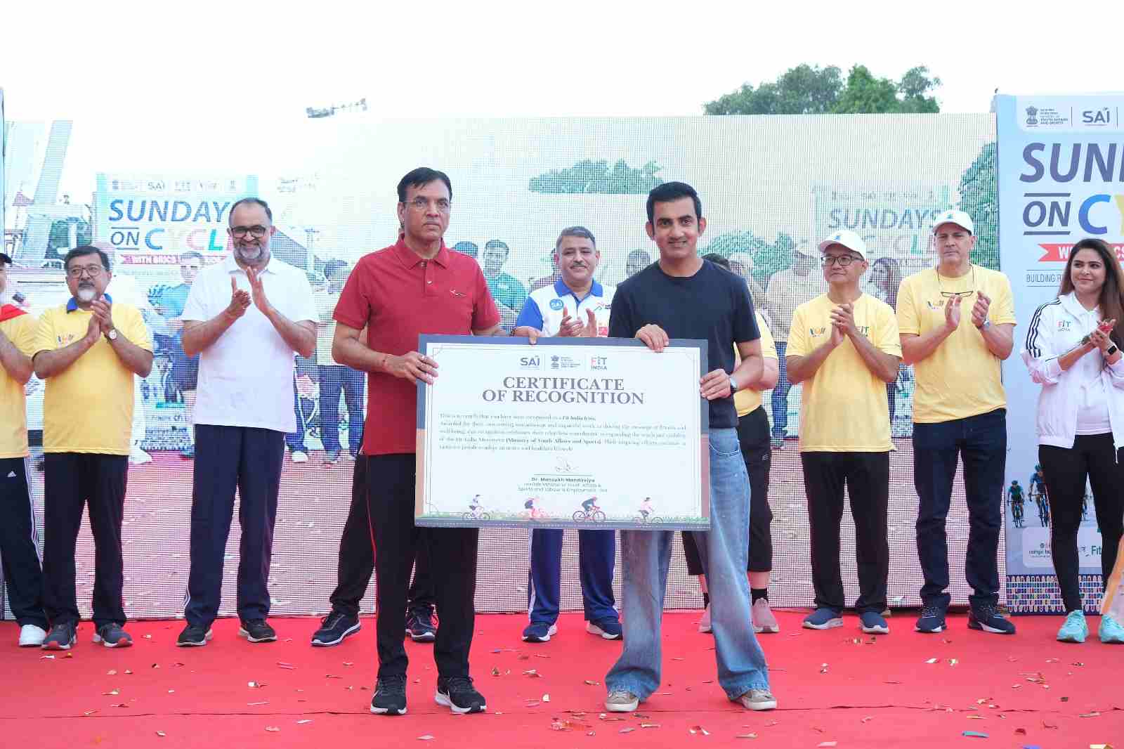 Dr Mansukh Mandaviya and Gautam Gambhir