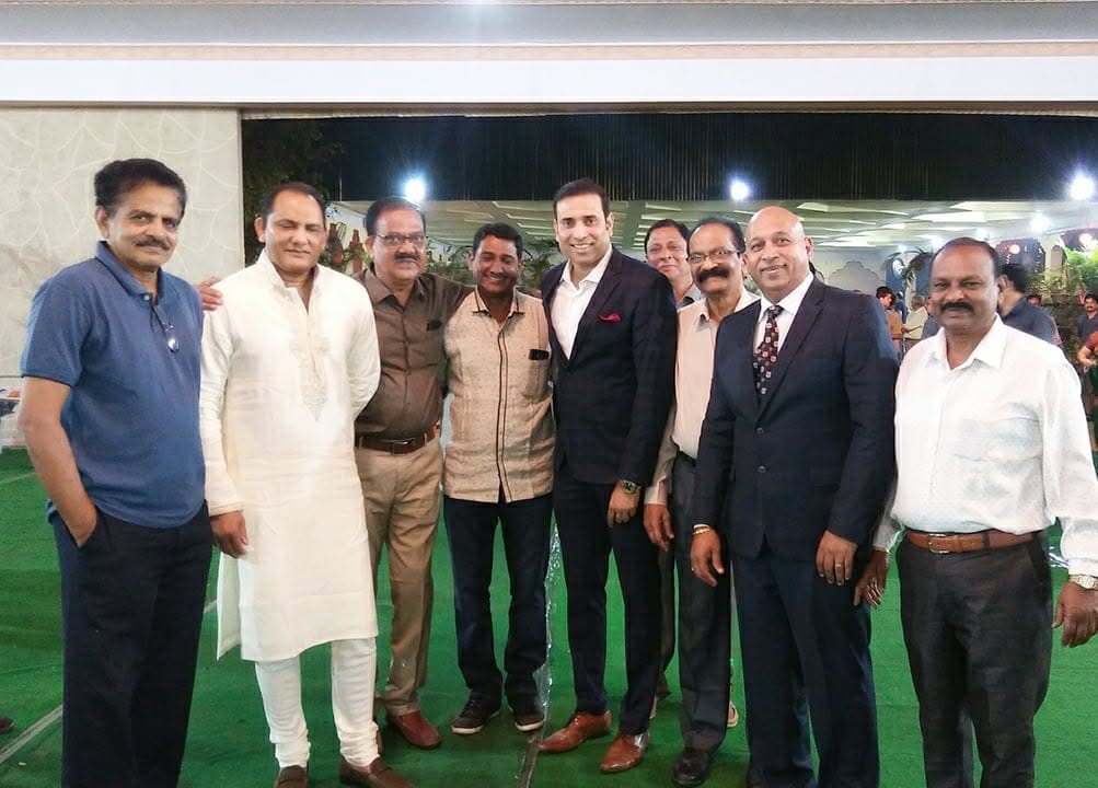 Noel Carr with former India players Mohd Azharuddin, VVS Laxman