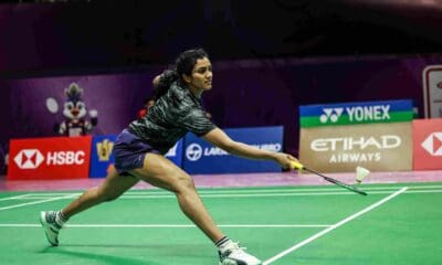 PV Sindhu at a training session