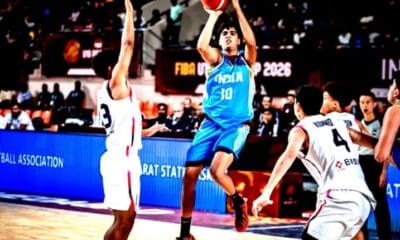 Piyush Choudhary of India in action against Japan