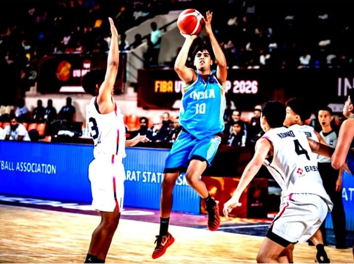 Piyush Choudhary of India in action against Japan