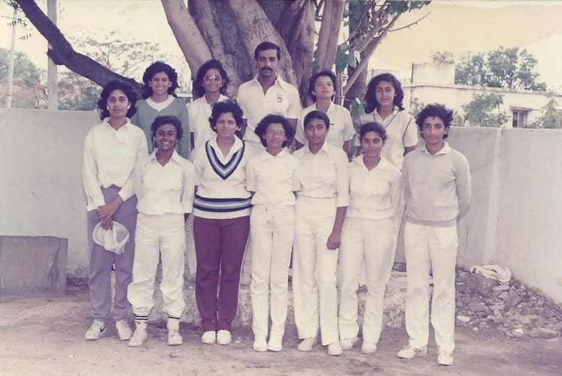 Sandra Braganza with the Marredpally girls' cricket team