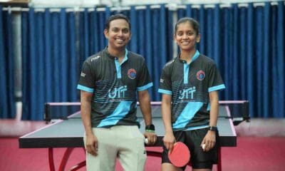 Akula Sreeja with coach Somnath Ghosh