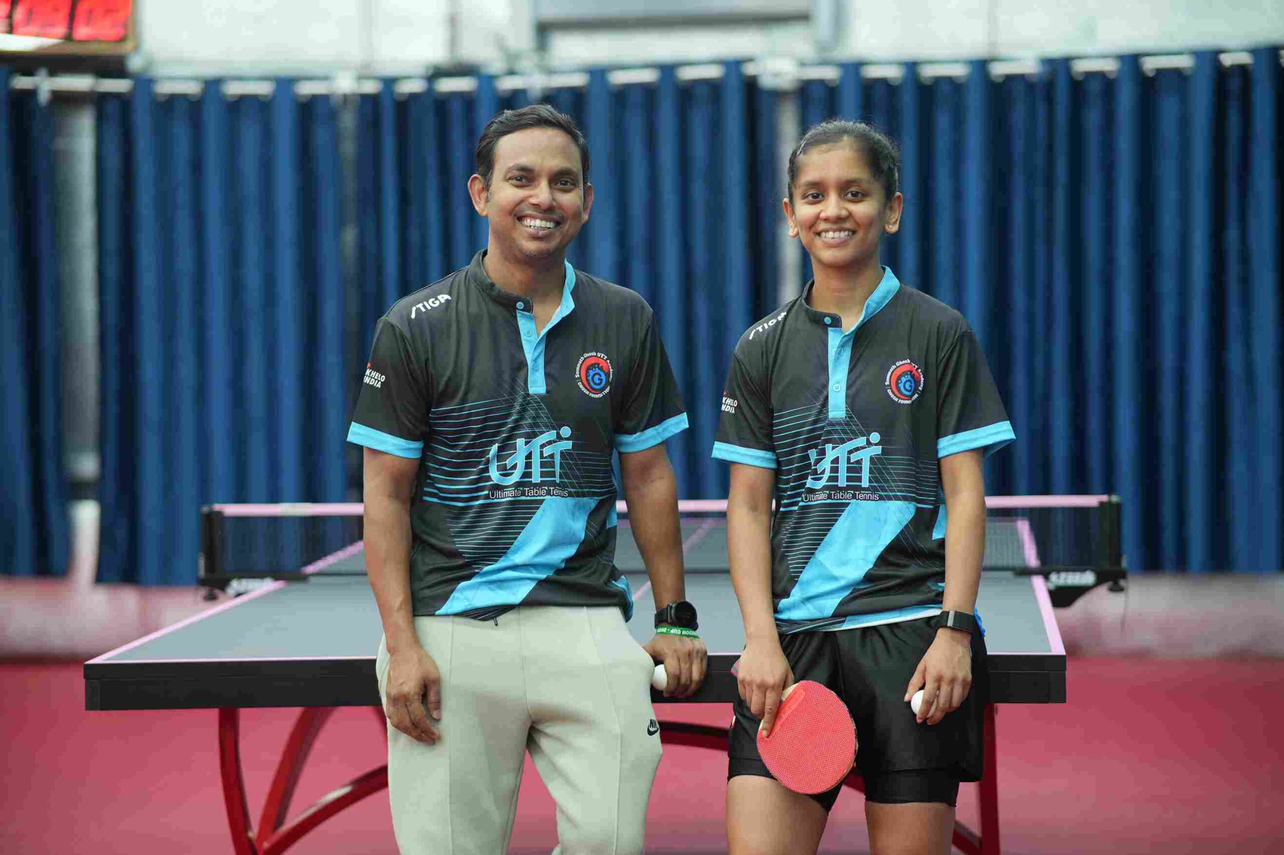 Akula Sreeja with coach Somnath Ghosh