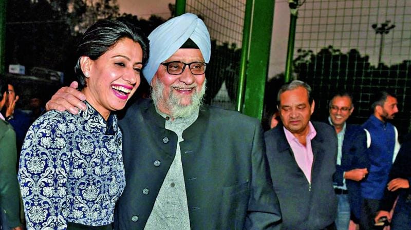 Bishen Singh Bedi with former India captain Anjum Chopra