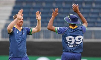 Craig Young celebrates with skipper R Ashwin