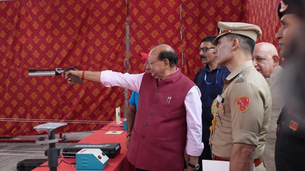 lieutenant governor of Ladakh V K Saxena at the inauguration of the indoor shooting range in Leh