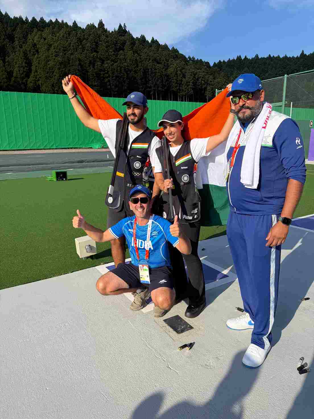 Anantjeet Singh Naruka and Parinaaz Dhaliwal won the bronze medal in the mixed team skeet event